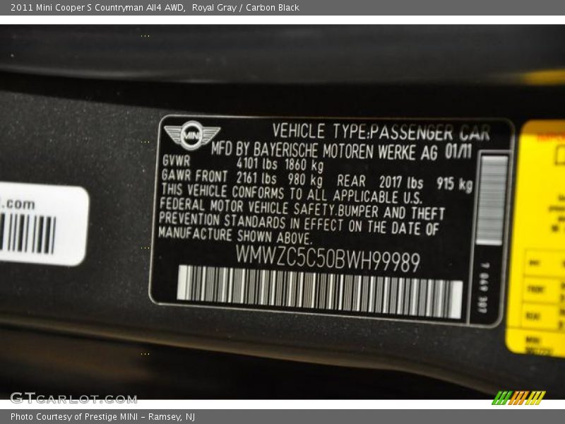 Royal Gray / Carbon Black 2011 Mini Cooper S Countryman All4 AWD