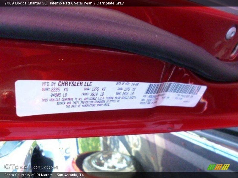 Inferno Red Crystal Pearl / Dark Slate Gray 2009 Dodge Charger SE