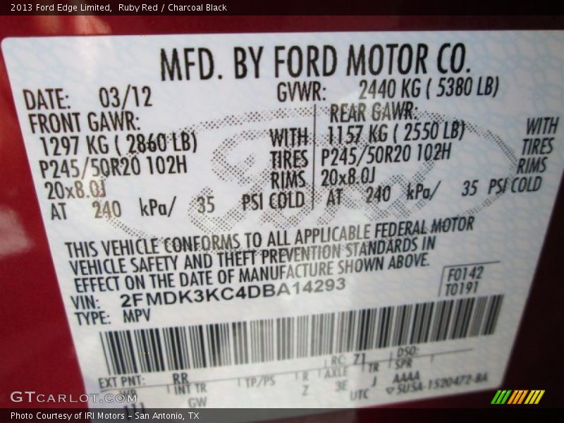 Ruby Red / Charcoal Black 2013 Ford Edge Limited