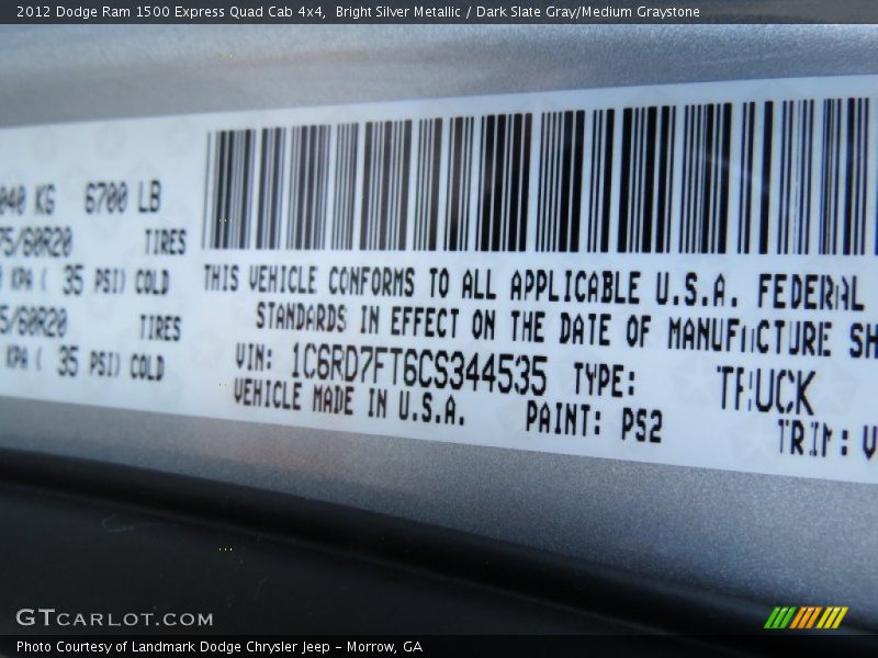 Bright Silver Metallic / Dark Slate Gray/Medium Graystone 2012 Dodge Ram 1500 Express Quad Cab 4x4