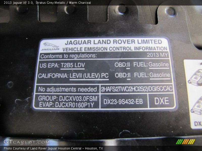 Info Tag of 2013 XF 3.0