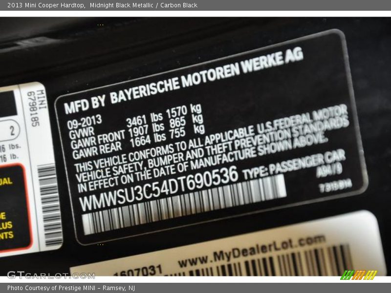 Midnight Black Metallic / Carbon Black 2013 Mini Cooper Hardtop