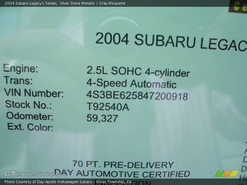 Silver Stone Metallic / Gray Moquette 2004 Subaru Legacy L Sedan