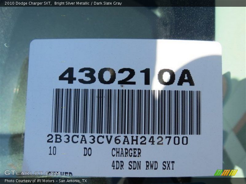 Bright Silver Metallic / Dark Slate Gray 2010 Dodge Charger SXT