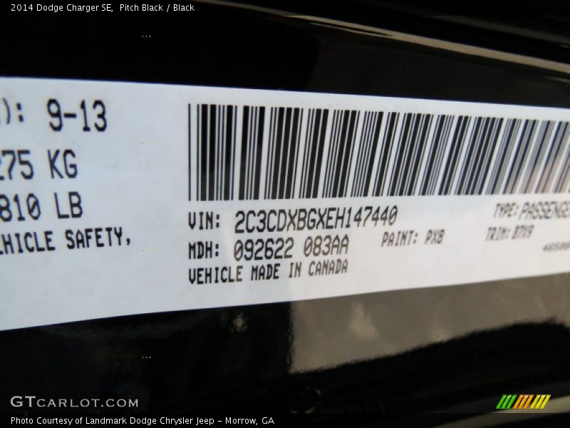 Pitch Black / Black 2014 Dodge Charger SE