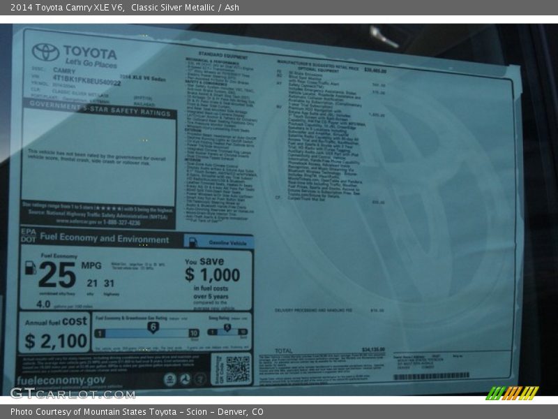 Classic Silver Metallic / Ash 2014 Toyota Camry XLE V6