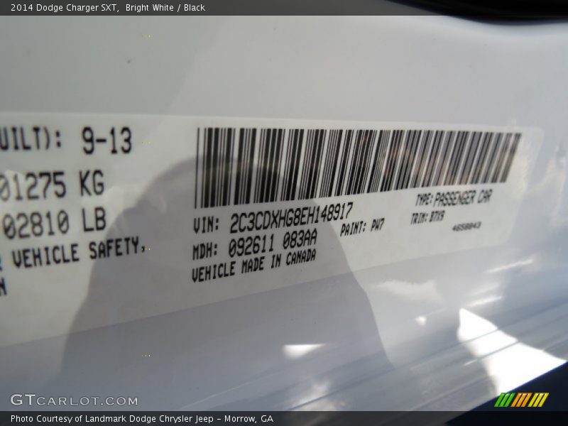 Bright White / Black 2014 Dodge Charger SXT