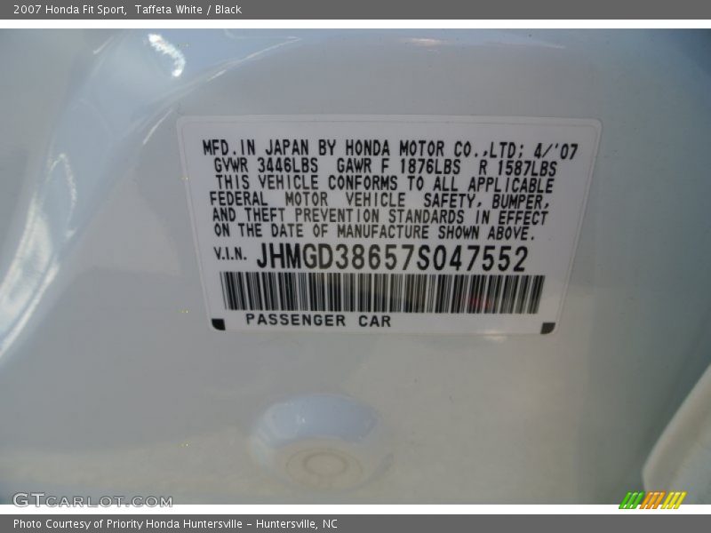 Taffeta White / Black 2007 Honda Fit Sport
