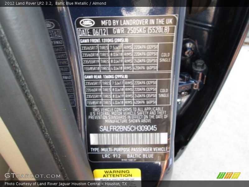 Baltic Blue Metallic / Almond 2012 Land Rover LR2 3.2
