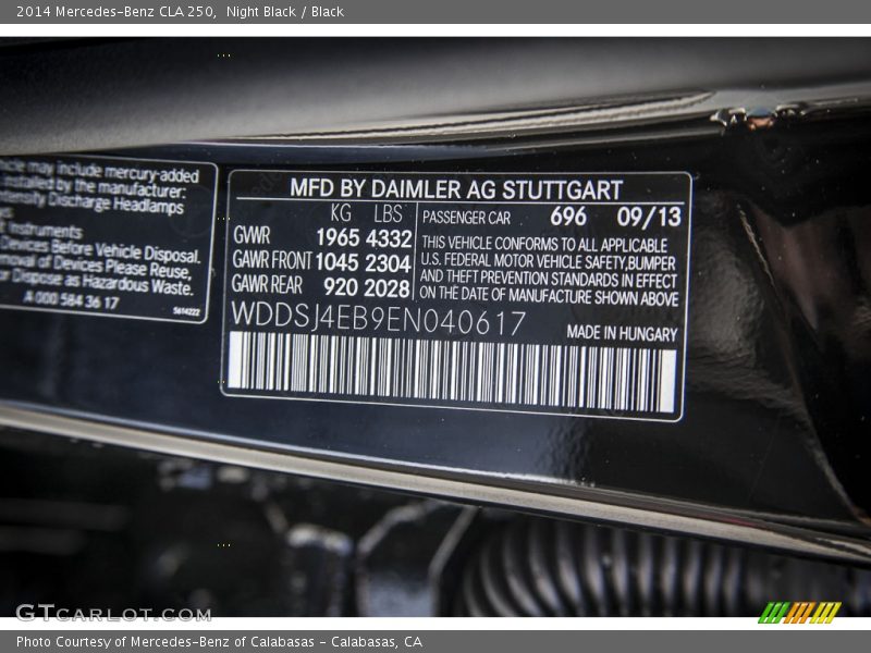 Night Black / Black 2014 Mercedes-Benz CLA 250