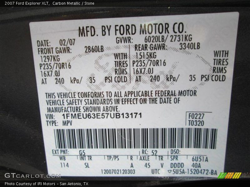 Carbon Metallic / Stone 2007 Ford Explorer XLT
