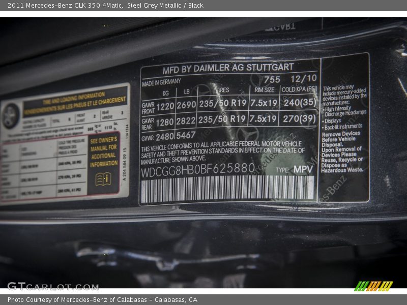 Steel Grey Metallic / Black 2011 Mercedes-Benz GLK 350 4Matic