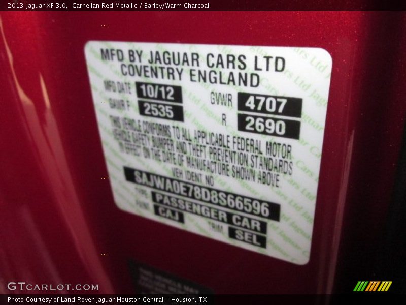 Carnelian Red Metallic / Barley/Warm Charcoal 2013 Jaguar XF 3.0