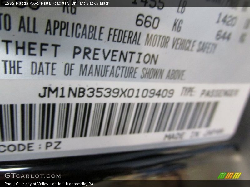 Brilliant Black / Black 1999 Mazda MX-5 Miata Roadster