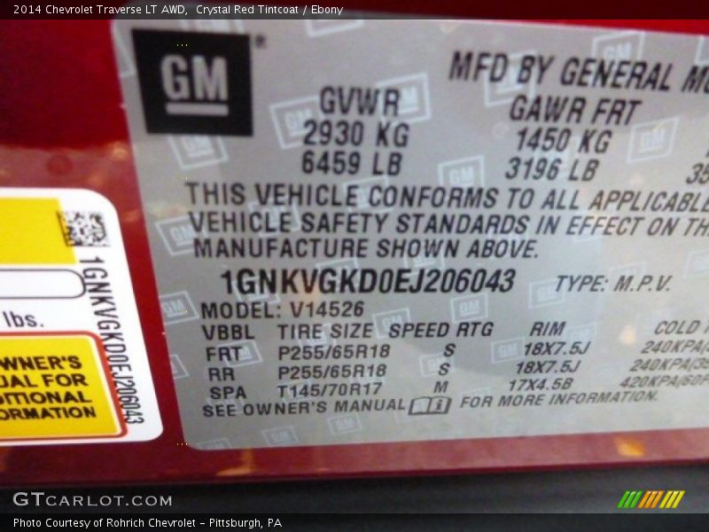 Crystal Red Tintcoat / Ebony 2014 Chevrolet Traverse LT AWD