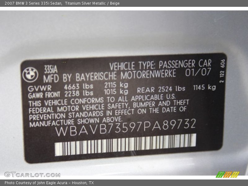 Titanium Silver Metallic / Beige 2007 BMW 3 Series 335i Sedan