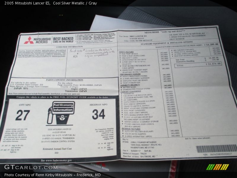 Cool Silver Metallic / Gray 2005 Mitsubishi Lancer ES