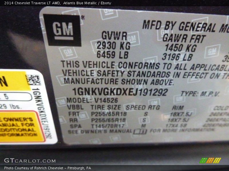 Atlantis Blue Metallic / Ebony 2014 Chevrolet Traverse LT AWD