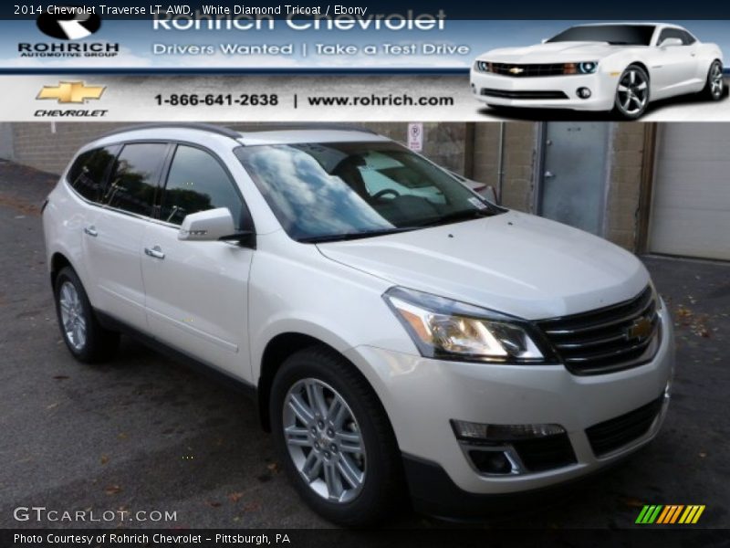 White Diamond Tricoat / Ebony 2014 Chevrolet Traverse LT AWD