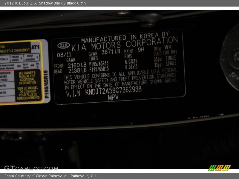 Shadow Black / Black Cloth 2012 Kia Soul 1.6