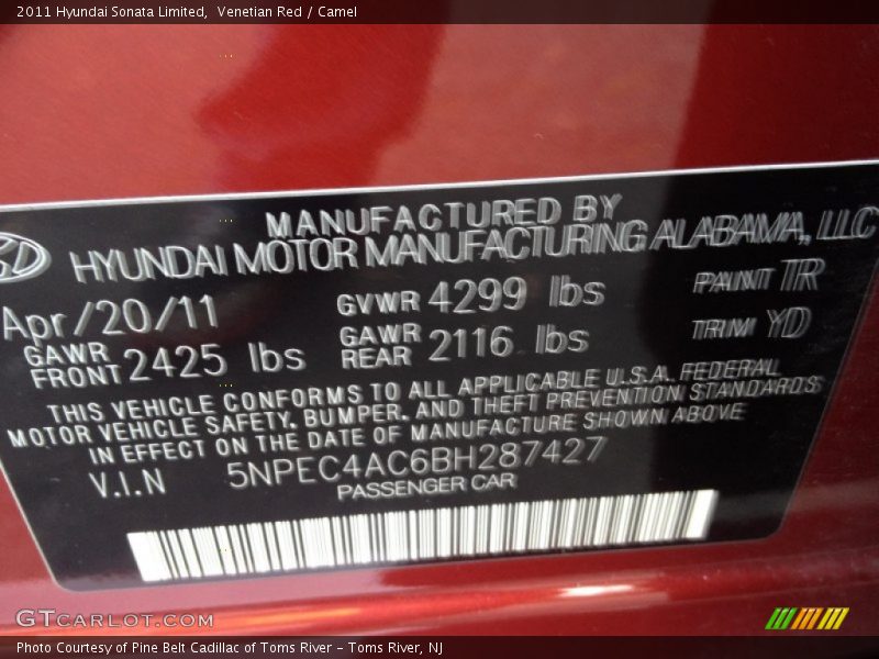 Venetian Red / Camel 2011 Hyundai Sonata Limited