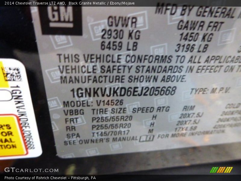 Black Granite Metallic / Ebony/Mojave 2014 Chevrolet Traverse LTZ AWD