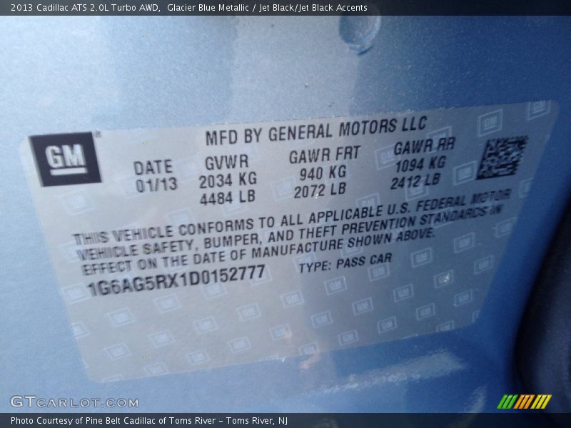 Info Tag of 2013 ATS 2.0L Turbo AWD