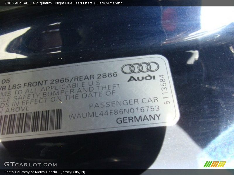 Night Blue Pearl Effect / Black/Amaretto 2006 Audi A8 L 4.2 quattro