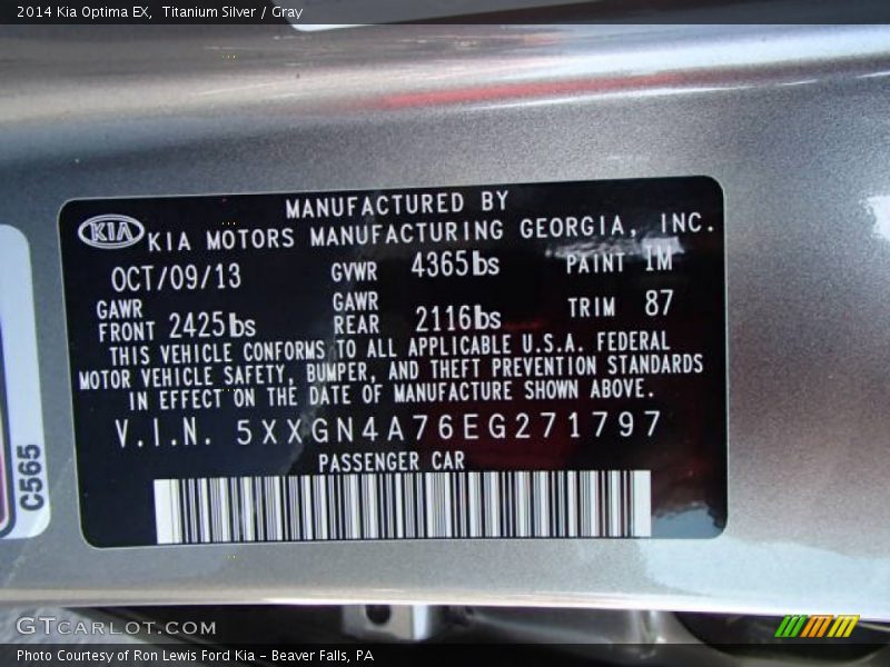 2014 Optima EX Titanium Silver Color Code IM