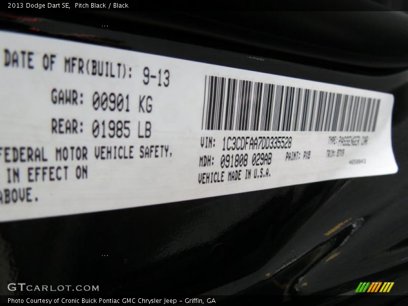 Pitch Black / Black 2013 Dodge Dart SE