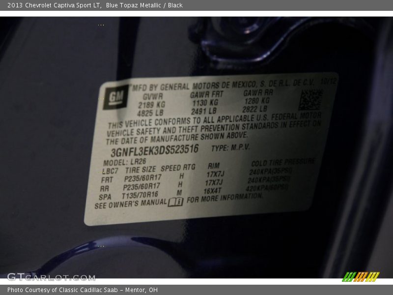 Blue Topaz Metallic / Black 2013 Chevrolet Captiva Sport LT