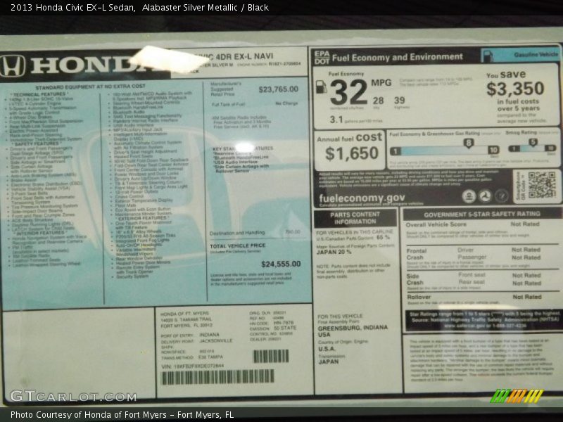 Alabaster Silver Metallic / Black 2013 Honda Civic EX-L Sedan