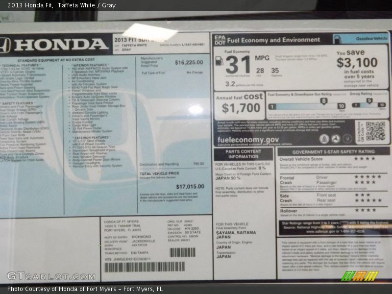 Taffeta White / Gray 2013 Honda Fit