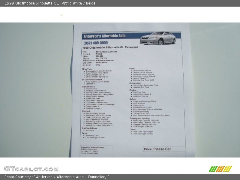 Arctic White / Beige 1999 Oldsmobile Silhouette GL