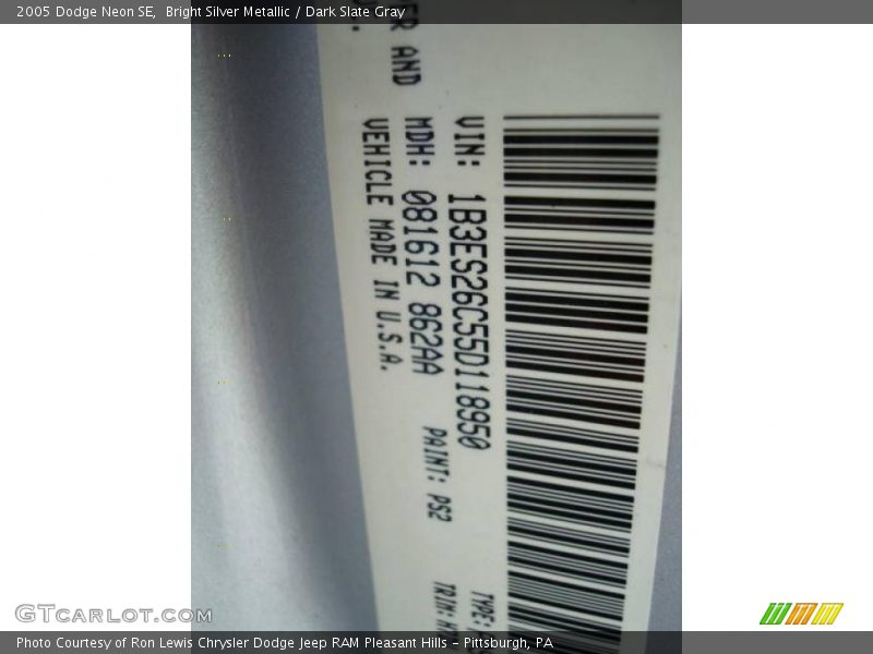 Bright Silver Metallic / Dark Slate Gray 2005 Dodge Neon SE