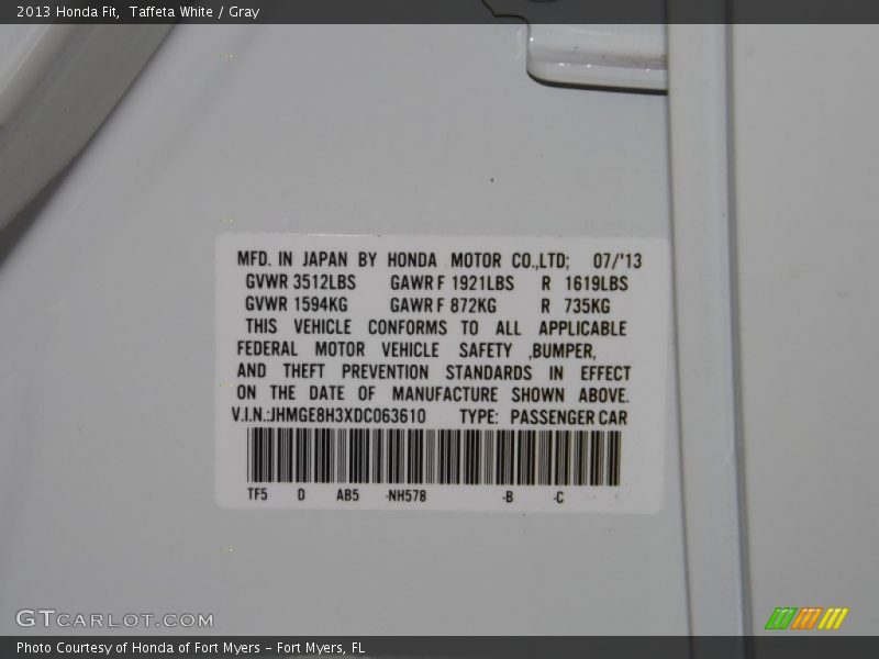 Taffeta White / Gray 2013 Honda Fit