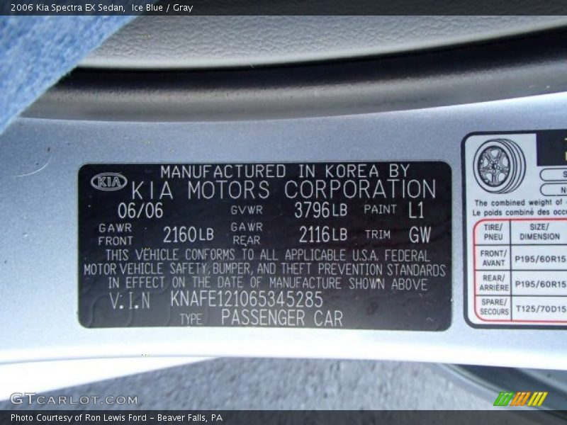 Ice Blue / Gray 2006 Kia Spectra EX Sedan