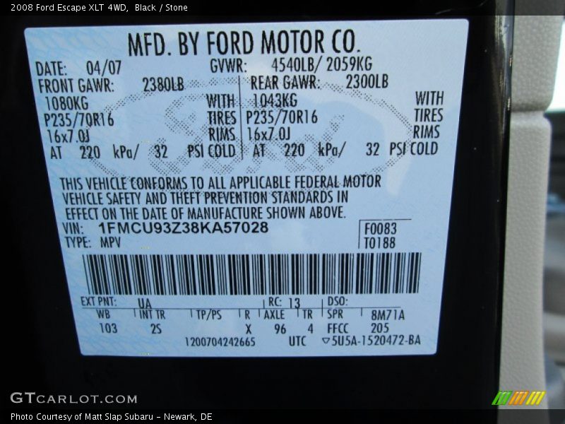 Black / Stone 2008 Ford Escape XLT 4WD