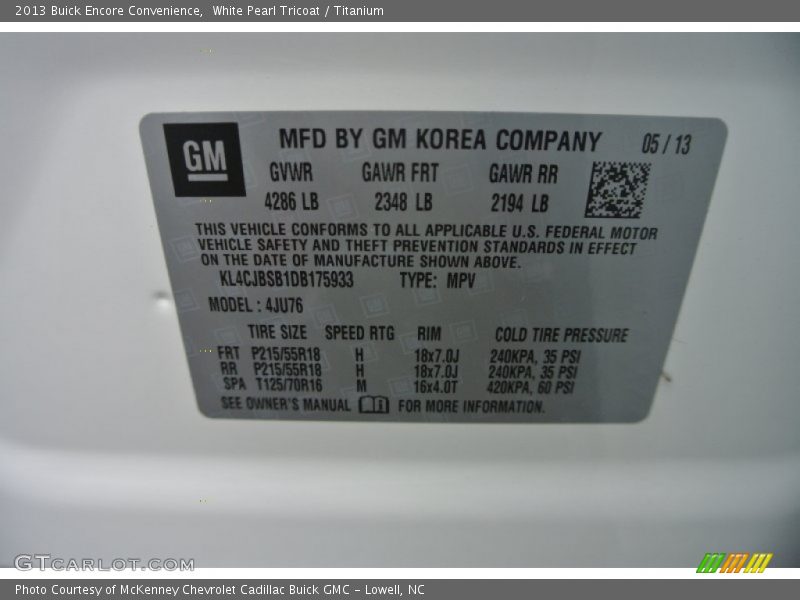 White Pearl Tricoat / Titanium 2013 Buick Encore Convenience