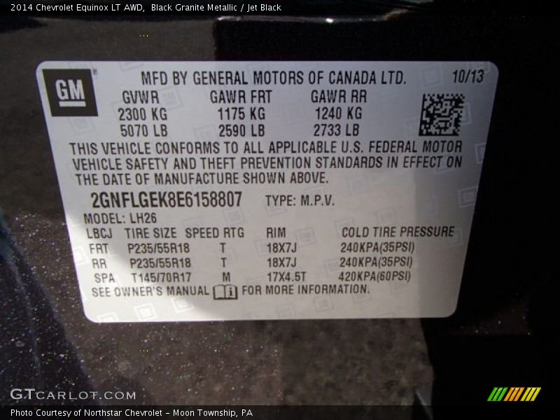 Black Granite Metallic / Jet Black 2014 Chevrolet Equinox LT AWD