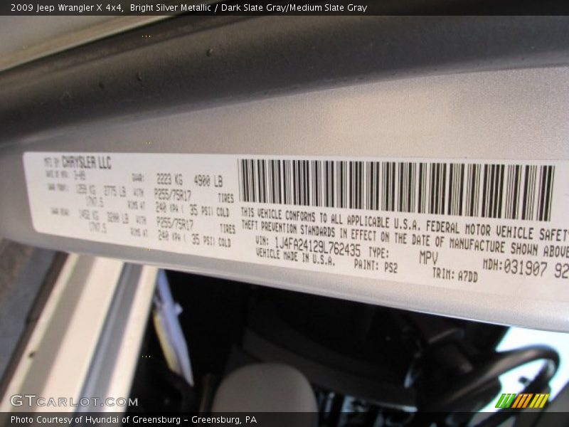 Bright Silver Metallic / Dark Slate Gray/Medium Slate Gray 2009 Jeep Wrangler X 4x4