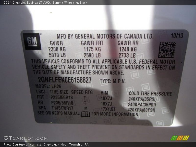 Summit White / Jet Black 2014 Chevrolet Equinox LT AWD