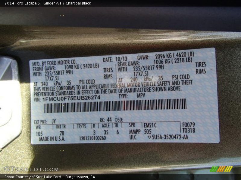 Ginger Ale / Charcoal Black 2014 Ford Escape S