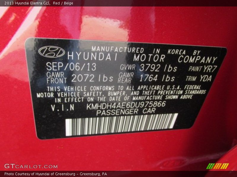 Red / Beige 2013 Hyundai Elantra GLS