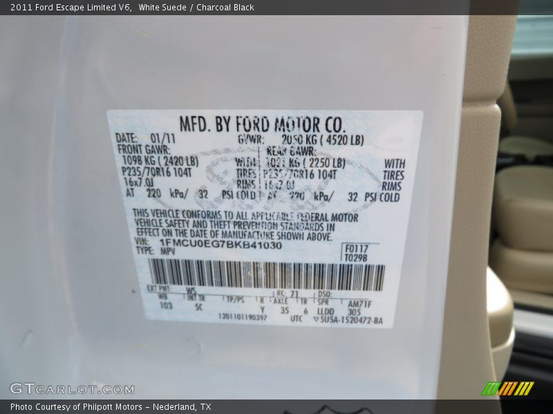White Suede / Charcoal Black 2011 Ford Escape Limited V6