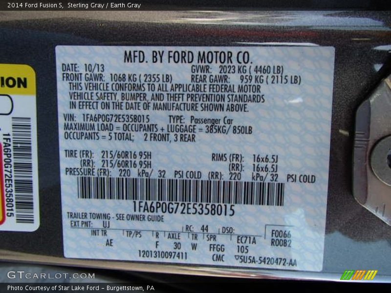 2014 Fusion S Sterling Gray Color Code UJ