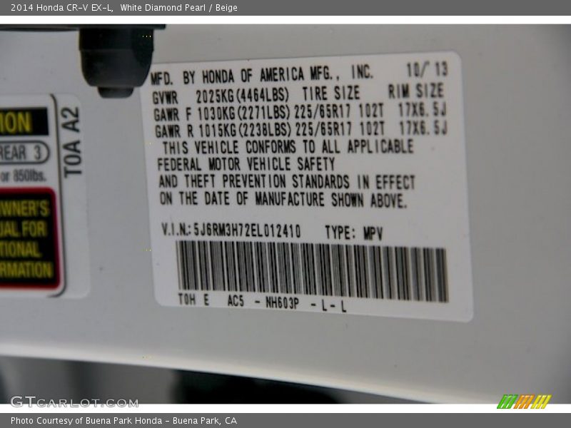 White Diamond Pearl / Beige 2014 Honda CR-V EX-L