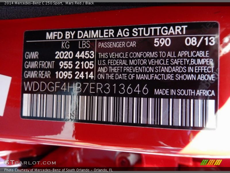 Mars Red / Black 2014 Mercedes-Benz C 250 Sport