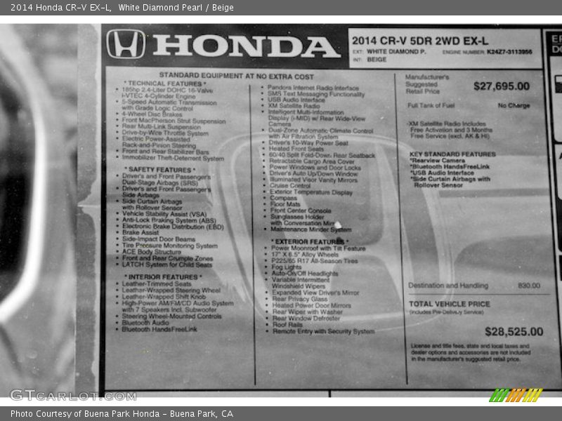 White Diamond Pearl / Beige 2014 Honda CR-V EX-L