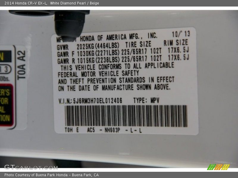 White Diamond Pearl / Beige 2014 Honda CR-V EX-L